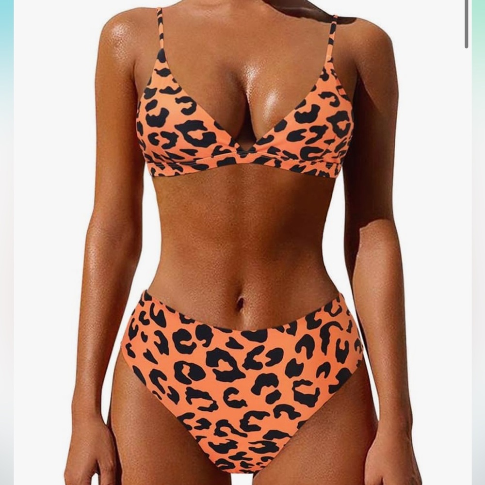 Mooselover viral bikini - orange animal print - triangle top w/high waist bottom